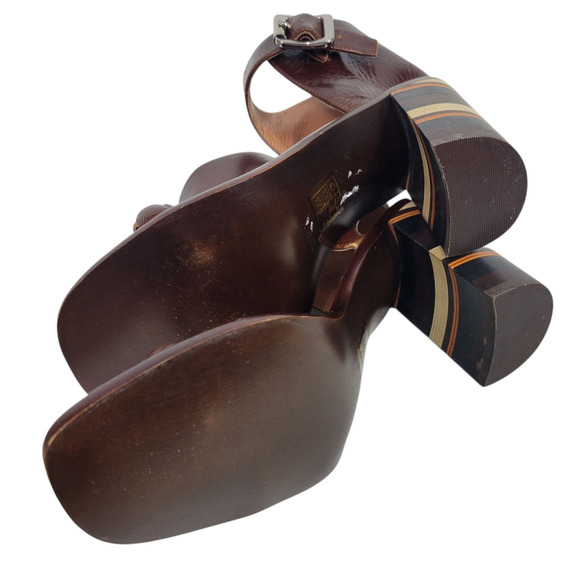 Free People Cabana Heels Brown Jeffrey Campbell Leather Sandals Wooden Block 7 - Picture 10 of 14